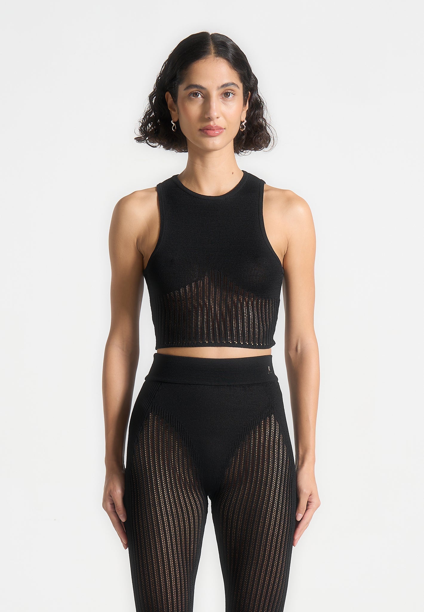 Knitted Contour Crop Top - Black