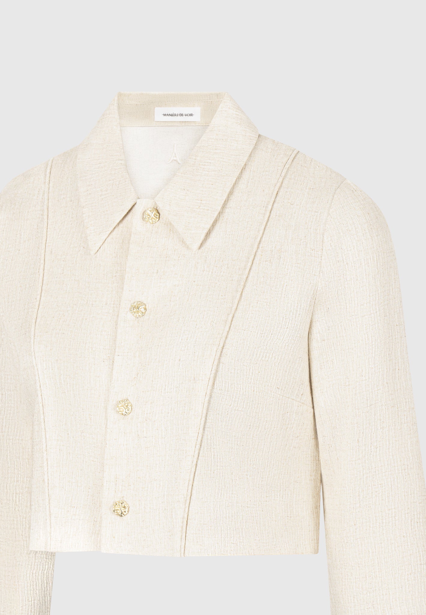 Linen Pintuck Cropped Shirt - Natural