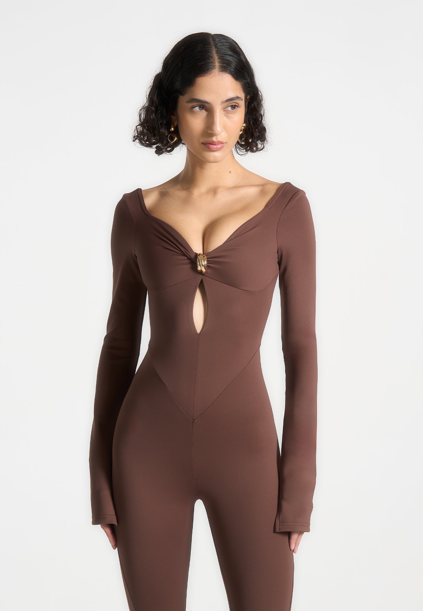 Twisted Bust Off Shoulder Jumpsuit - Brown