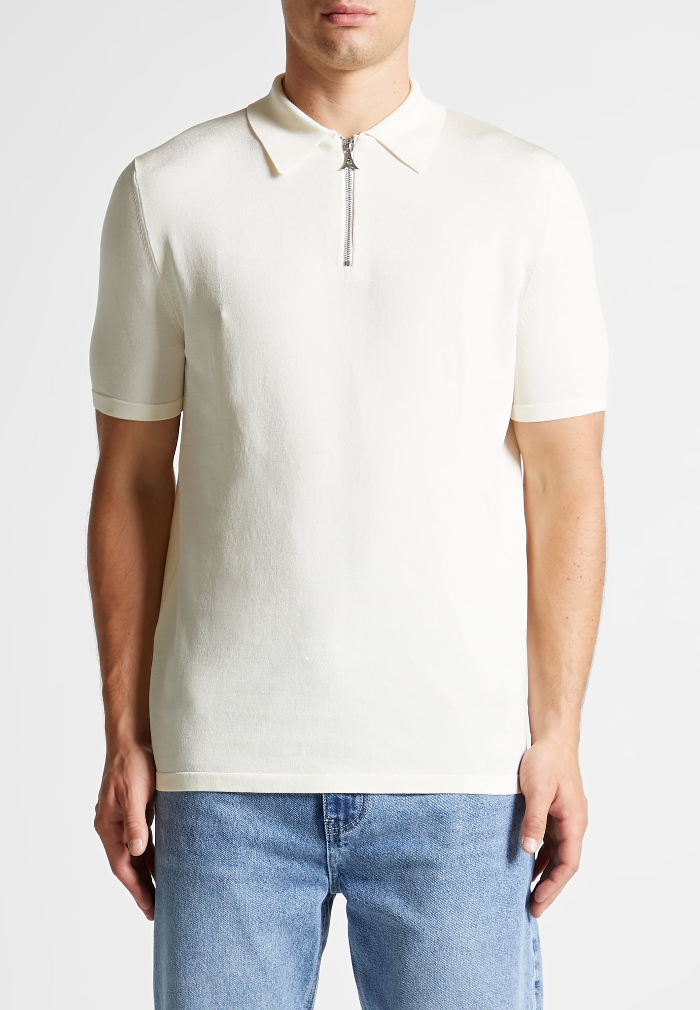 Luxe Polo Top With Zip - Off White