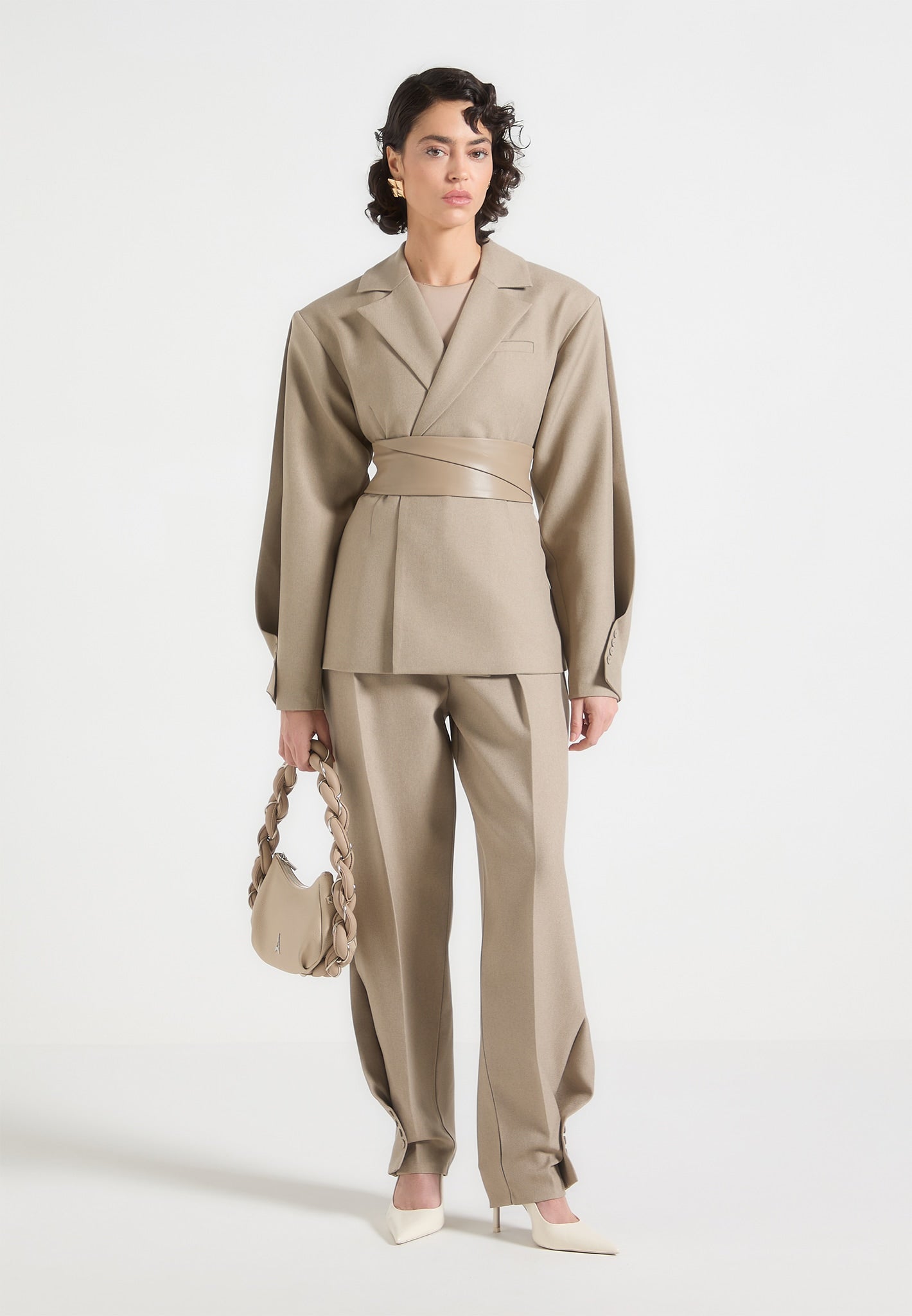 Twist Leg Tailored Trousers - Taupe
