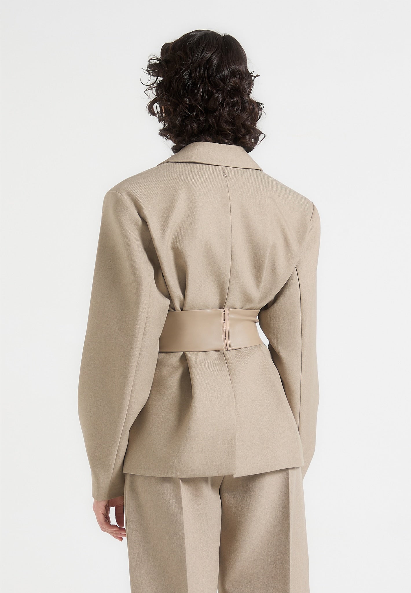 Twist Sleeve Tailored Blazer with Belt - Taupe