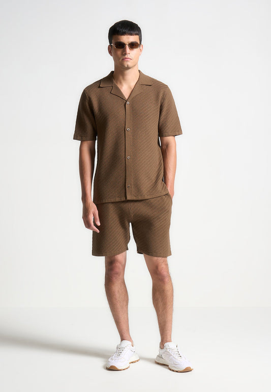 Herringbone Knit Shorts - Brown