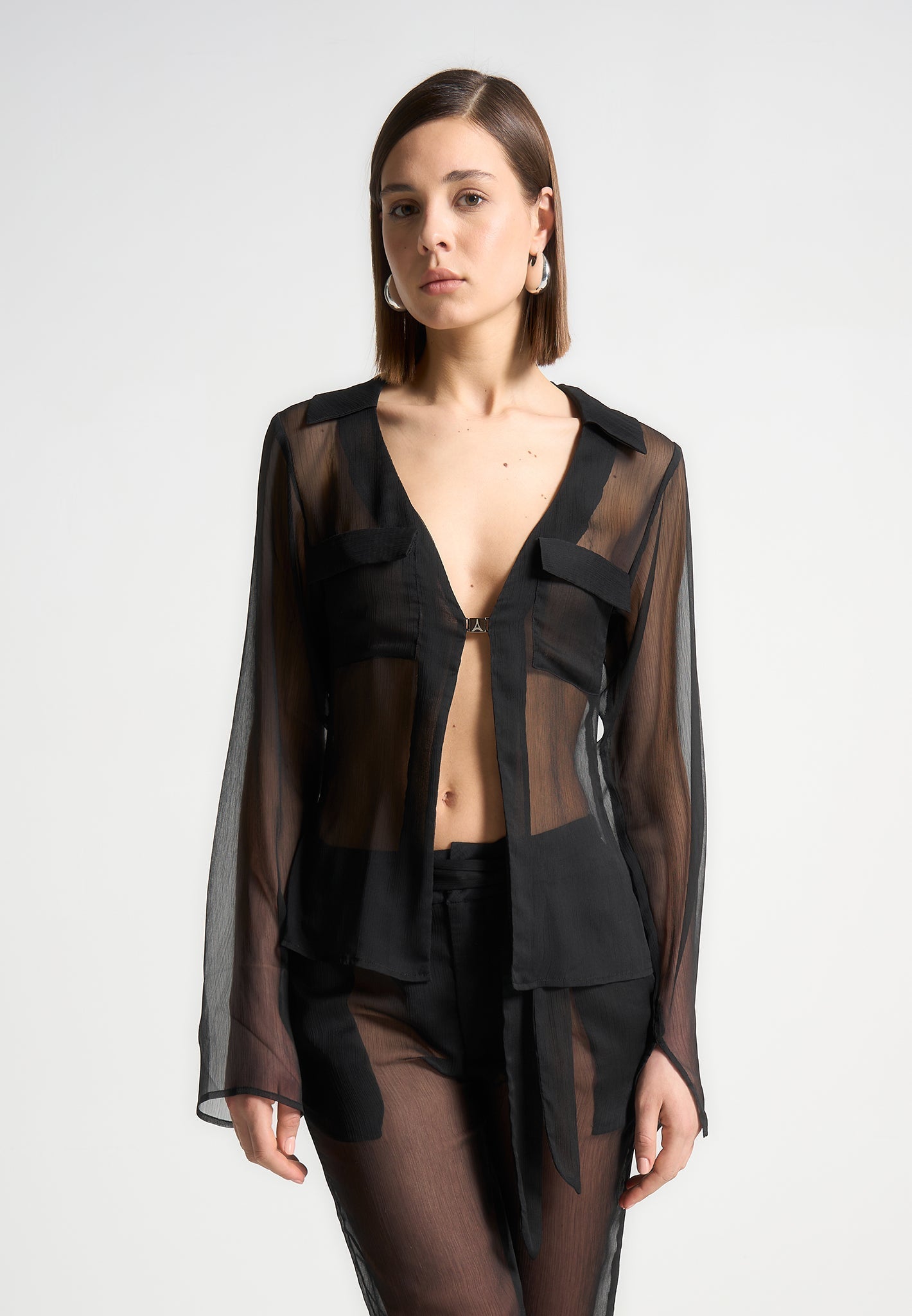 Sheer Shirt with Clasp - Black