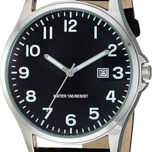 Essentials Men's Easy to Read 42mm Leather Band Analog Watch