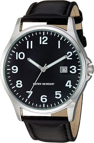 Essentials Men's Easy to Read 42mm Leather Band Analog Watch